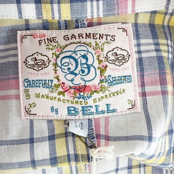 Bell by Alicia Bell Cotton Summer Plaid Shirtdress w/Ruffle Fold-over Cuffs 14 - Picture 8 of 13